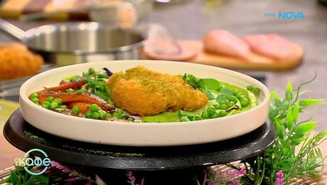 изображение на Рецептите днес | Пилешко Кордон бльо с крем от грах и глазирани моркови | На кафе | 28 апр. 2026